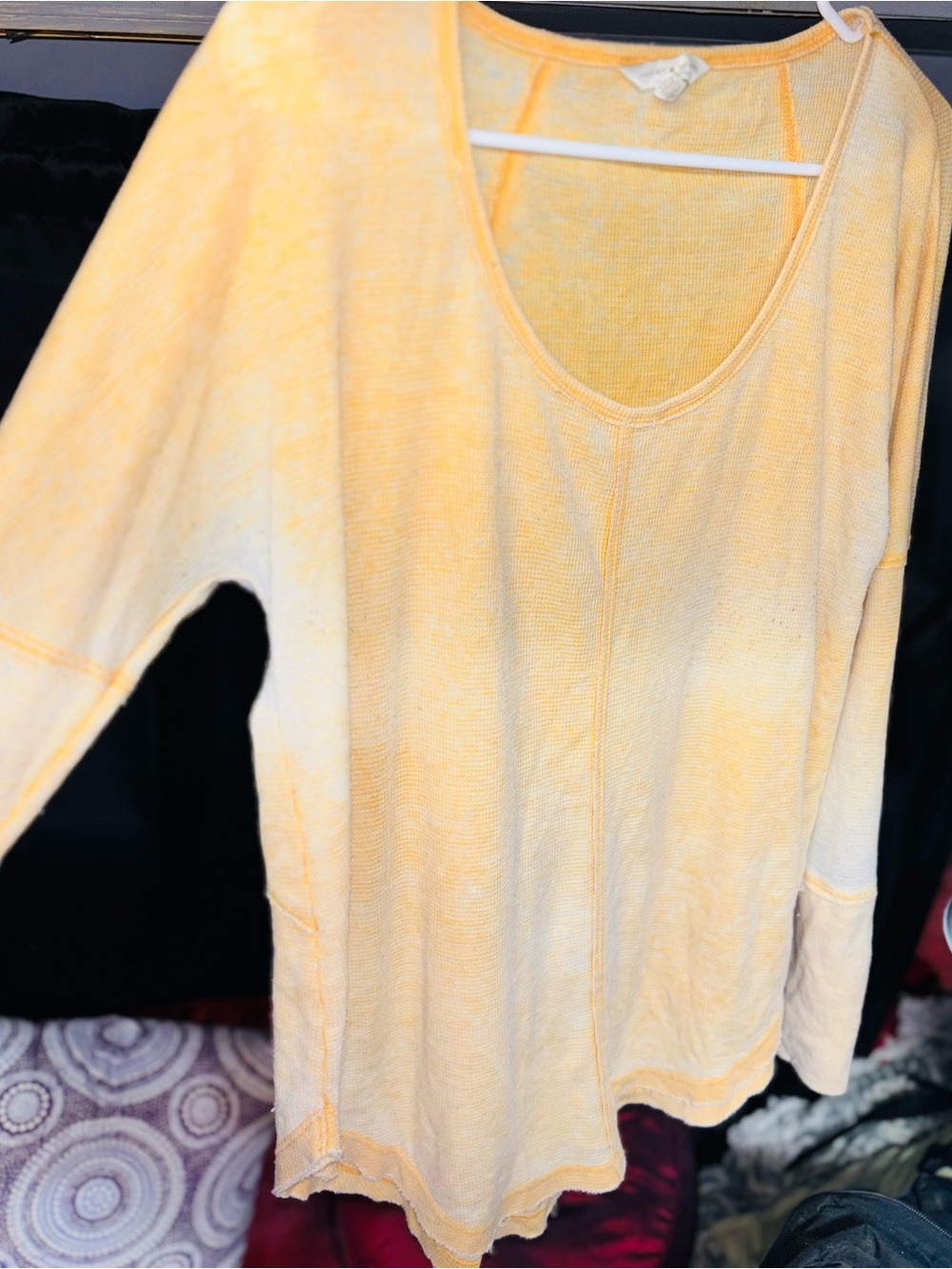 Lucky Brand Pale Yellow Scoop Neck Knit Sweatshirt
